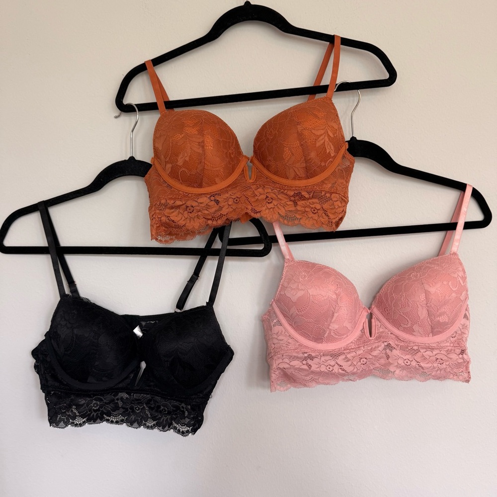 Marilyn Monroe Lace Push Up Bra Set - Black, Pink, and Bronze